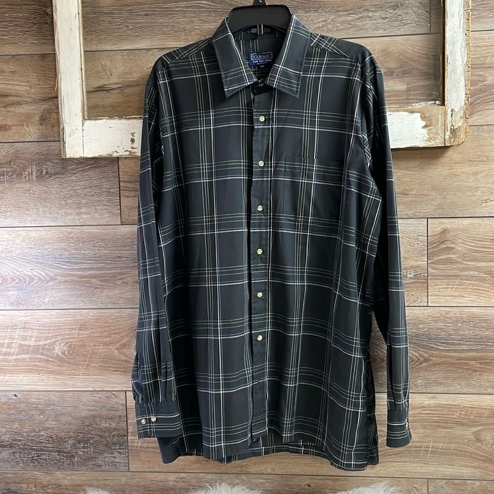 Boulevard Tall Mens Dress Shirt, XLT 17 17 1/2 Tall, Black Blue Plaid